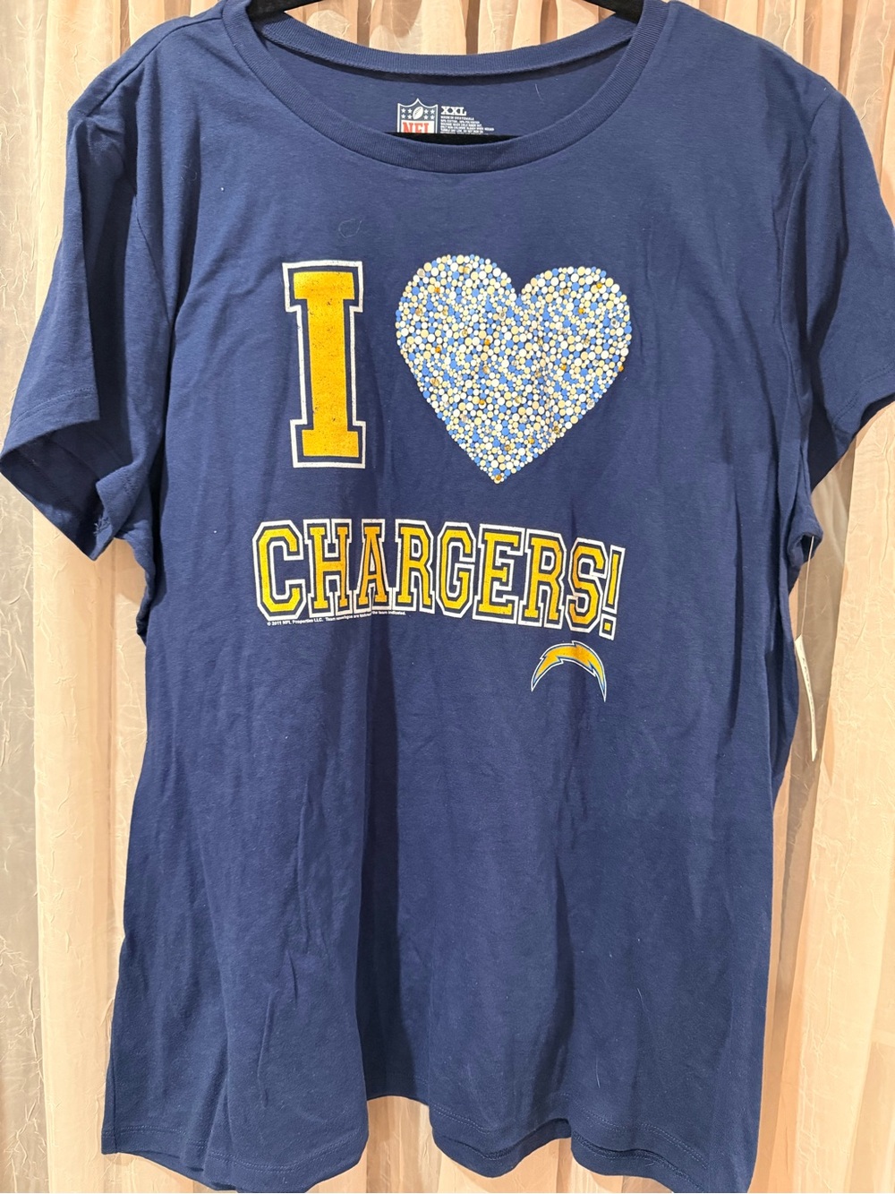 NWT NFL Navy and Yellow I ❤️ Chargers I Heart Glitter Tee